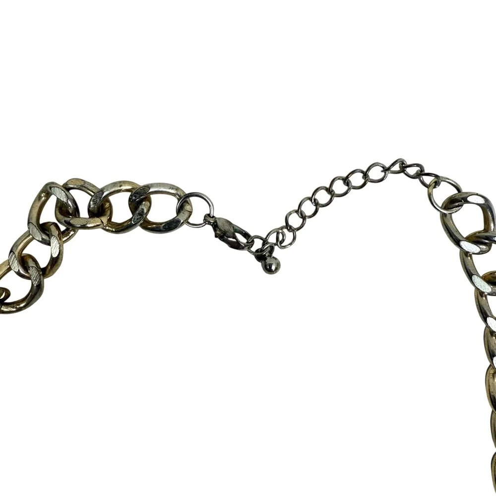 Chunky Bead Chain Gold Tone Statement Necklace Off White Costume Jewelry 21 in
